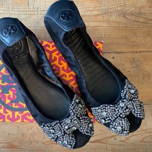 Tory Burch 🖤Soho Lux Suede LeatherBallet Flat